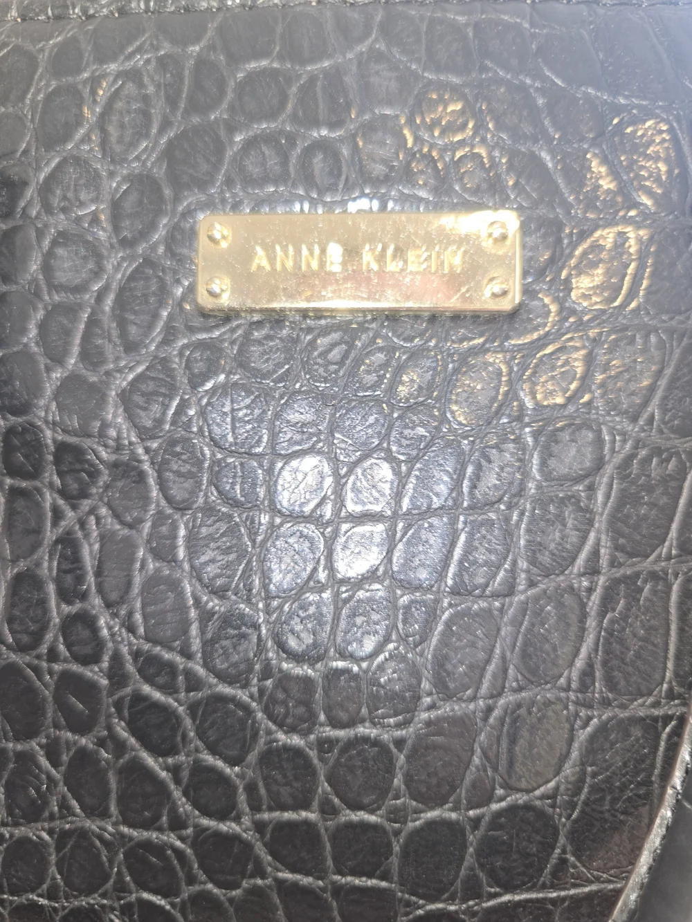 Anne Klein Black Croc-Embossed Shoulder Bag with Gold Accents, New Without Tags!
